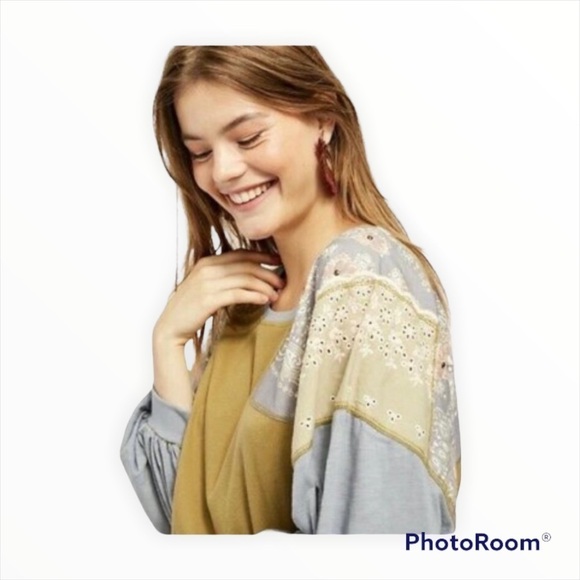 FREE PEOPLE Green Patchwork Oversized Long Sleeve Top Size XS - Picture 8 of 10